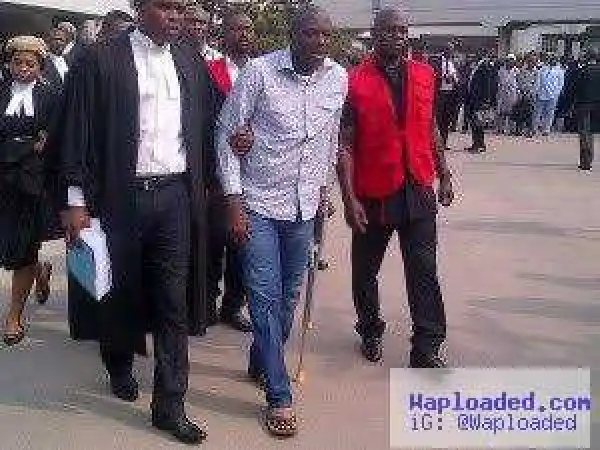 Photo: Ex-NIMASA Boss Arrived In Court This Morning On Crutches